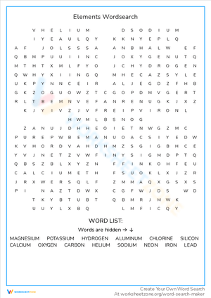 Elements Word Search: Science Fun