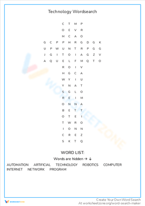 Technology Word Search Puzzle Fun