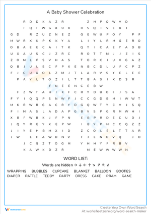 A Baby Shower Celebration: Word Search