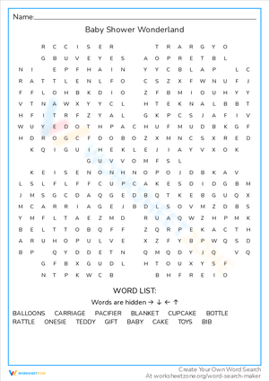 Baby Shower Wonderland Word Search