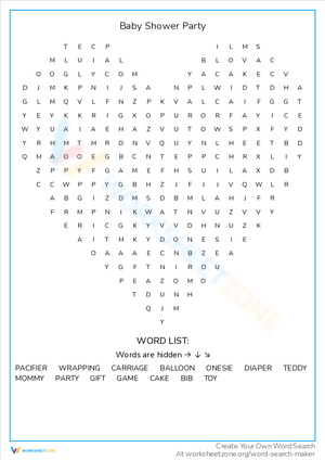 Baby Shower Party: A Word Search Game