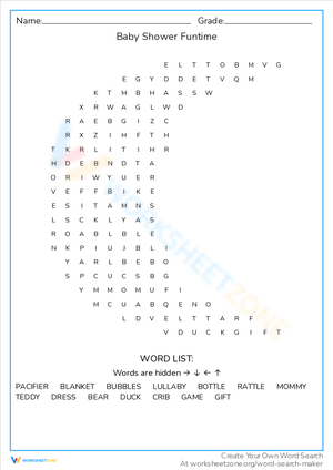 Baby Shower Funtime: Word Search Puzzle