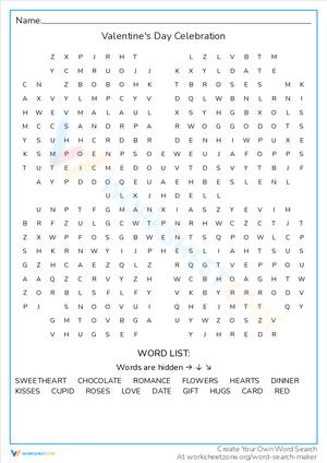 Valentine's Day Celebration Word Search