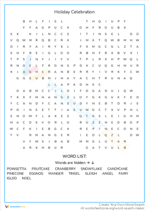 Holiday Celebration: A Word Search