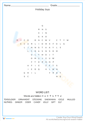 Festive Holiday Word Search Puzzle for Kids