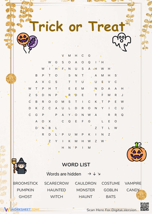 Trick or Treat Halloween Word Search