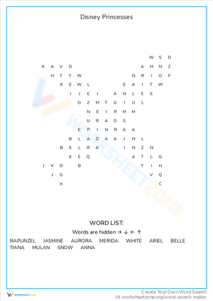 Disney Princesses Word Search: Fun for Kids