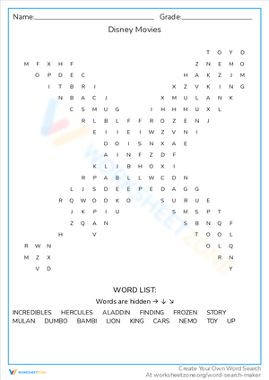 Disney Movies Word Search: A Fun Challenge