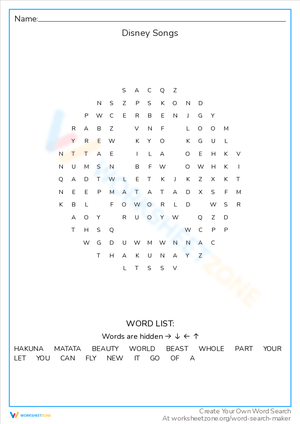 Disney Songs Word Search: A Musical Activity