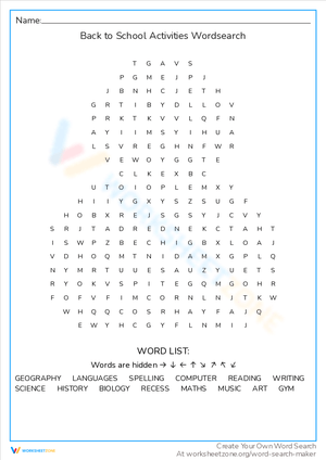School Activities Word Search: Fun Learning