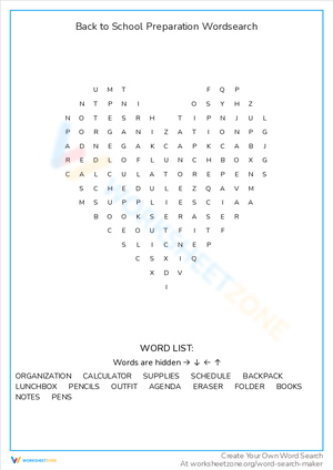 School Preparation Word Search: Get Ready!