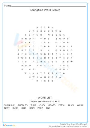 Springtime Word Search Worksheet