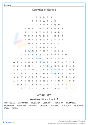Countries of Europe Word Search Puzzle