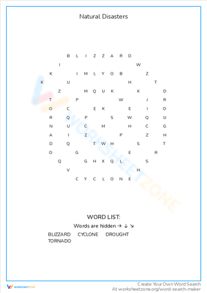 Natural Disasters Word Search Worksheet