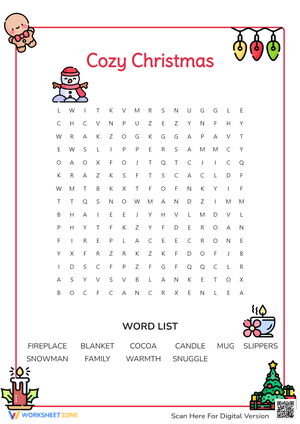 Cozy Christmas Word Search Worksheet