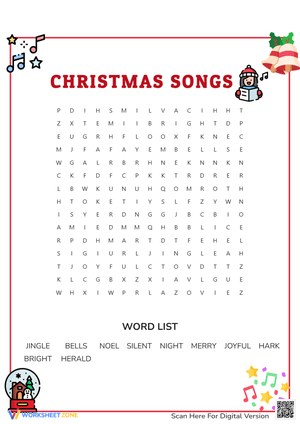Christmas Songs Word Search Worksheet