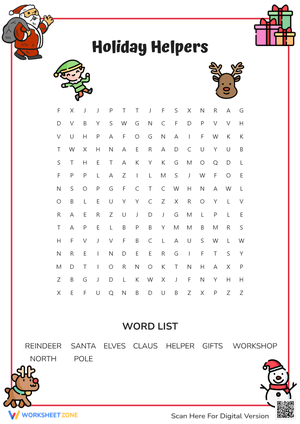 Holiday Helpers Word Search Worksheet