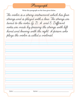 Cursive Violin Paragraph Practice | Grade 3-4 Printable