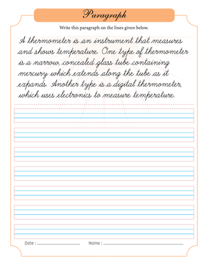 Grade 3 Thermometer Cursive — Printable No-Prep Worksheet
