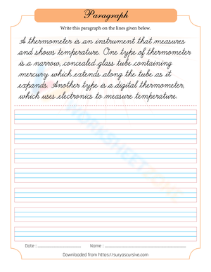 Grade 3 Thermometer Cursive — Printable No-Prep Worksheet