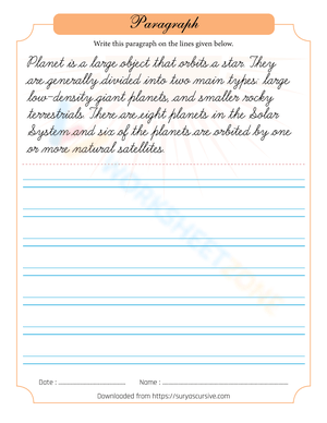 Planets Cursive Writing Worksheet | Grade 3-4 Essential