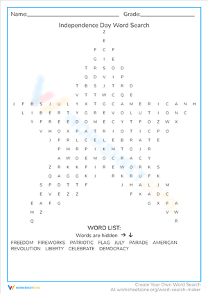 Engaging Independence Day Word Search Worksheet