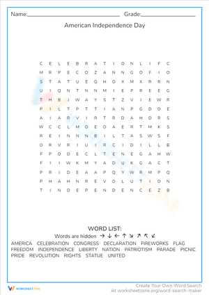 Celebrate American Independence Day Worksheet