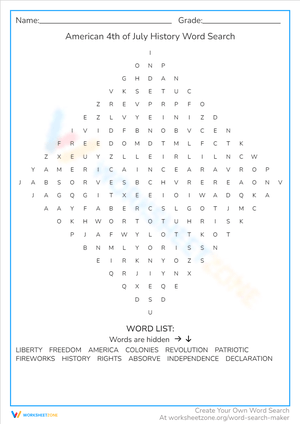 American 4th of July History Word Search