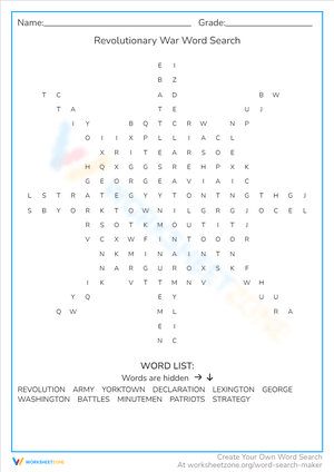 Explore History with Revolutionary War Word Search