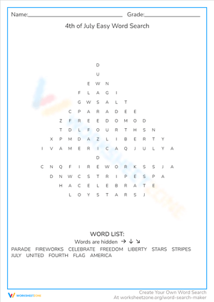 Easy 4th of July Word Search Puzzle Fun