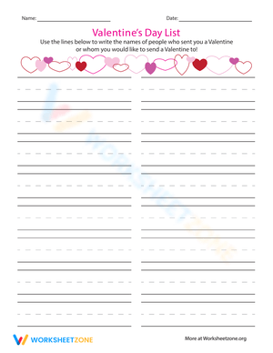 Make Valentine's Day List with Fun Worksheet