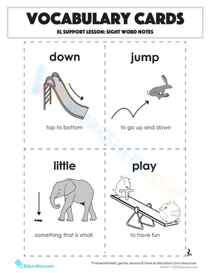 Vocabulary Cards: Sight Word Notes