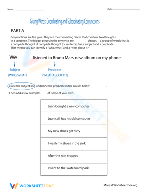 Master Conjunctions with this Gluing Words Worksheet