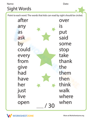 Sight Words Inventory