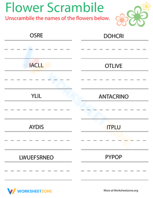 Flower Word Scramble