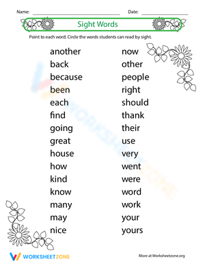 Assess Skills with this Sight Words Assessment Worksheet