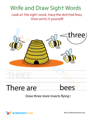 Write and Draw: Sight Words 'Three' Fun Worksheet