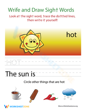 Creative Sight Words 'Hot' Write and Draw Worksheet