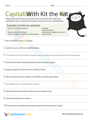 Capitalize with Kit the Cat: Part 1 Worksheet