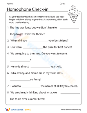 Check-In on Homophones with this Practice Sheet
