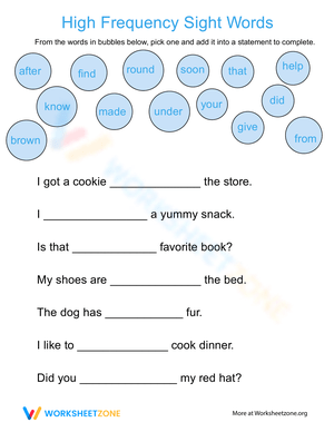 Complete Sentences with Common Sight Words
