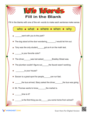 Master Wh- Words with This Interactive Worksheet