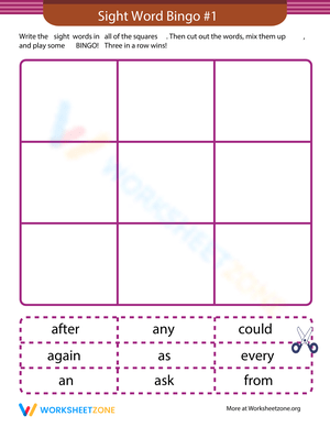 Enjoy Sight Words Bingo Game for Learning