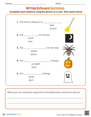 Write Spooky Halloween Sentences Worksheet
