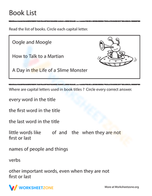 Learning Capitalization: A Complete Book Worksheet