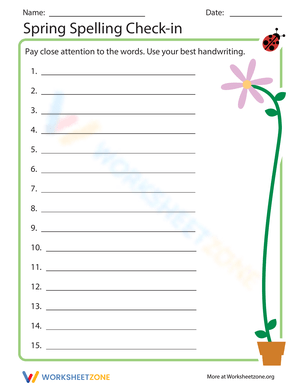 Spring Spelling Check-In Worksheet