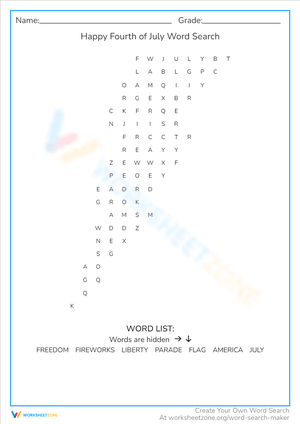 Happy 4th of July Word Search