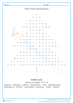 USA Trivia Word Search