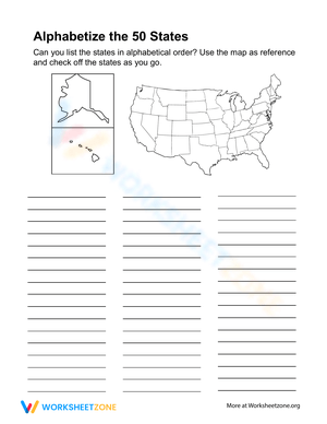 50 States in Alphabetical Order Worksheet