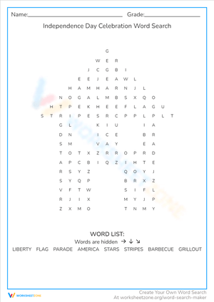 Independence Day Celebration Word Search